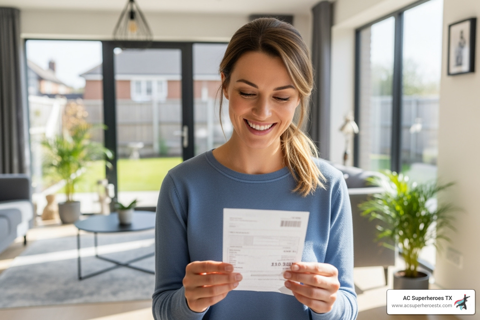 homeowner smiling at their low energy bill - ductless AC installation