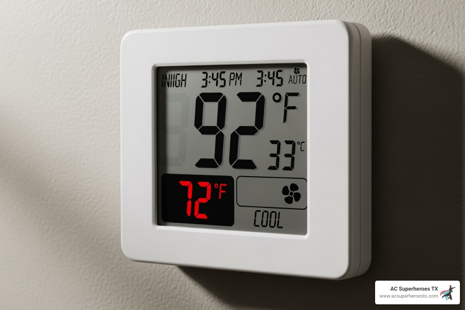 AC thermostat showing a high indoor temperature - air conditioning repair austin texas AC thermostat showing a high indoor temperature - air conditioning repair austin texas