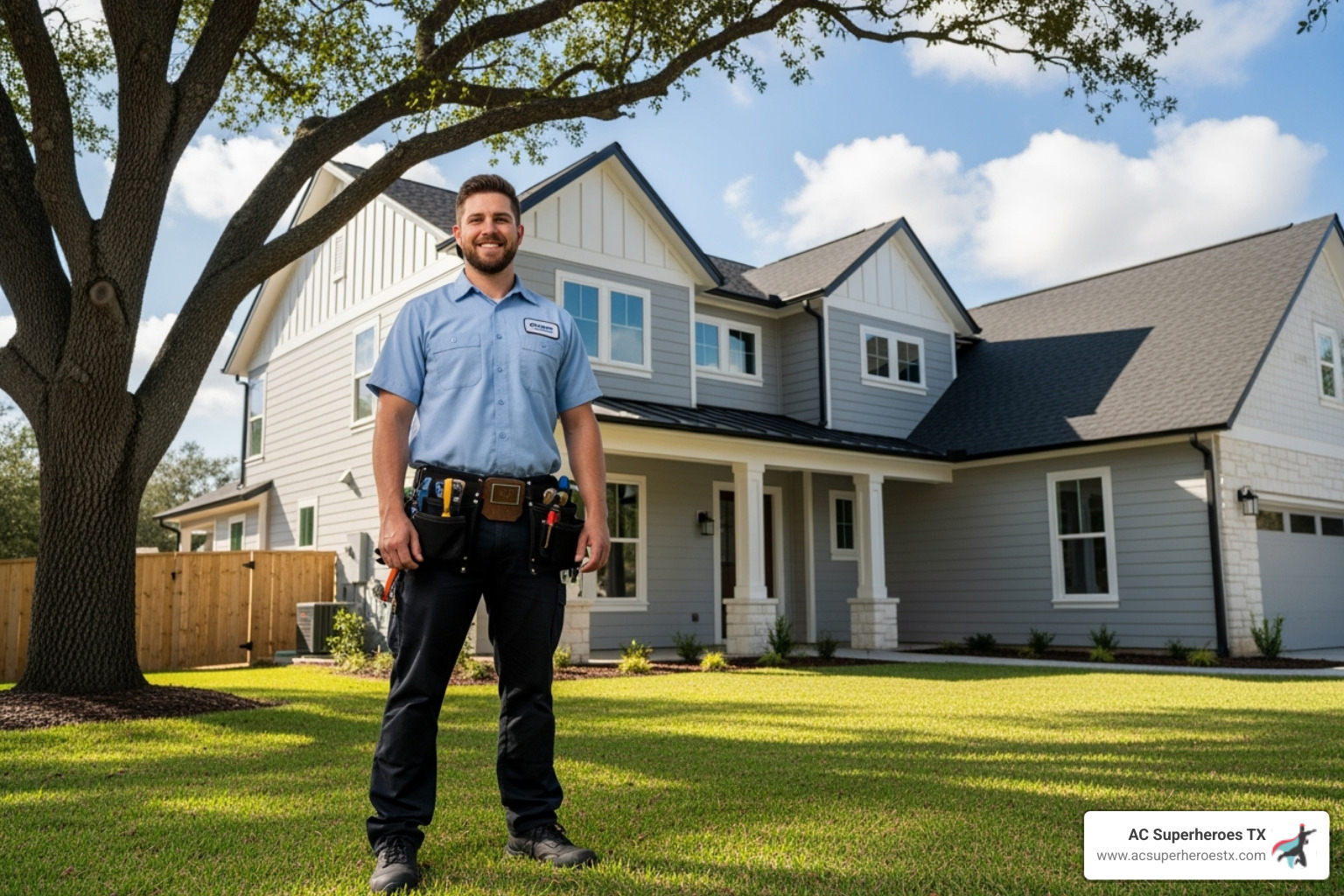 professional, uniformed technician with a friendly smile - ac replacement company in austin tx