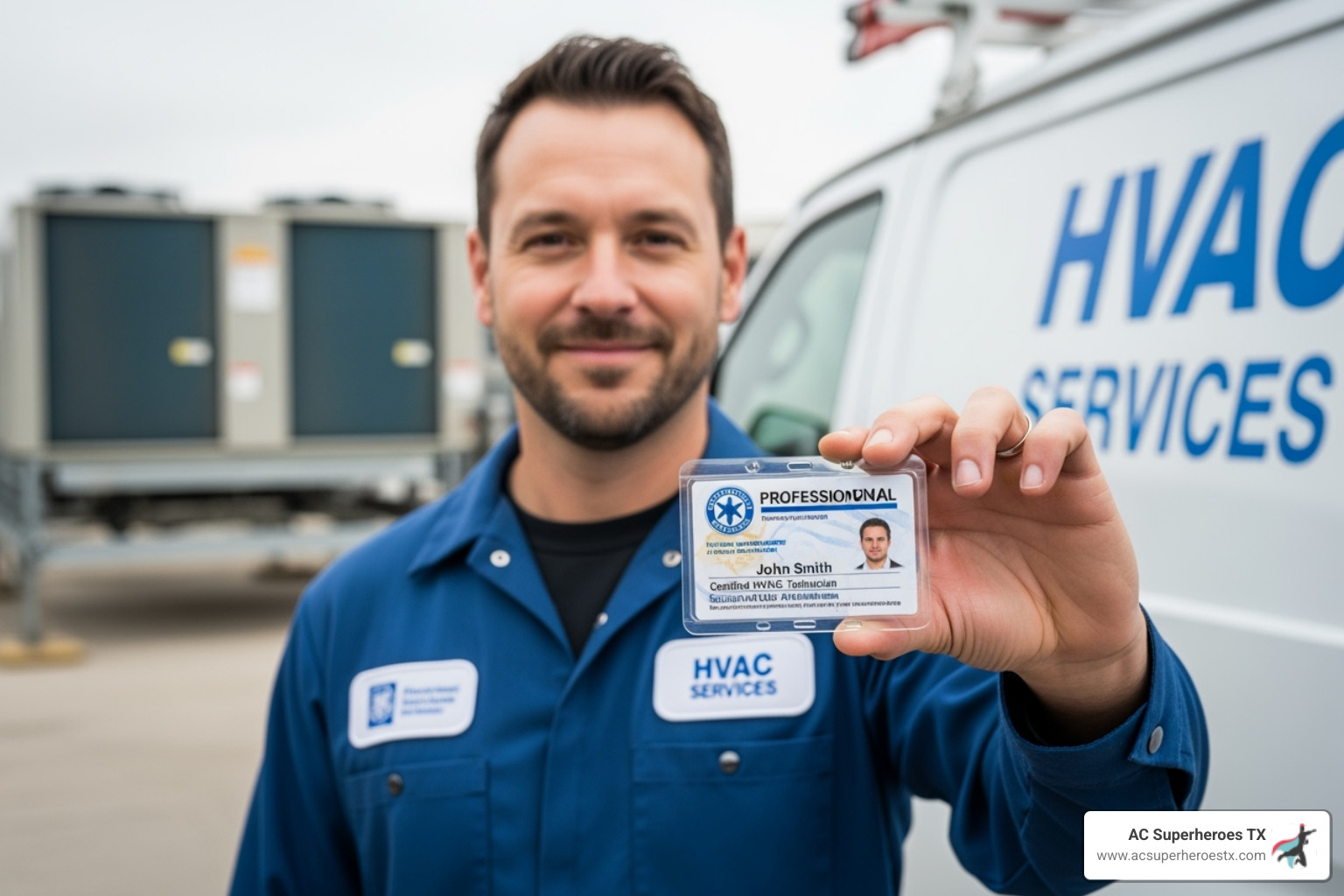 of a certified HVAC technician showing their credentials - Austin HVAC service