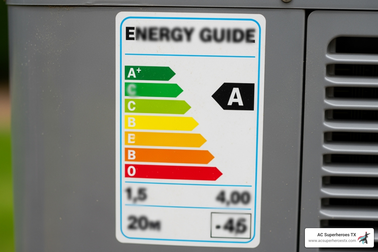 energy efficiency rating sticker on a new AC unit - ac replacement in austin energy efficiency rating sticker on a new AC unit - ac replacement in austin