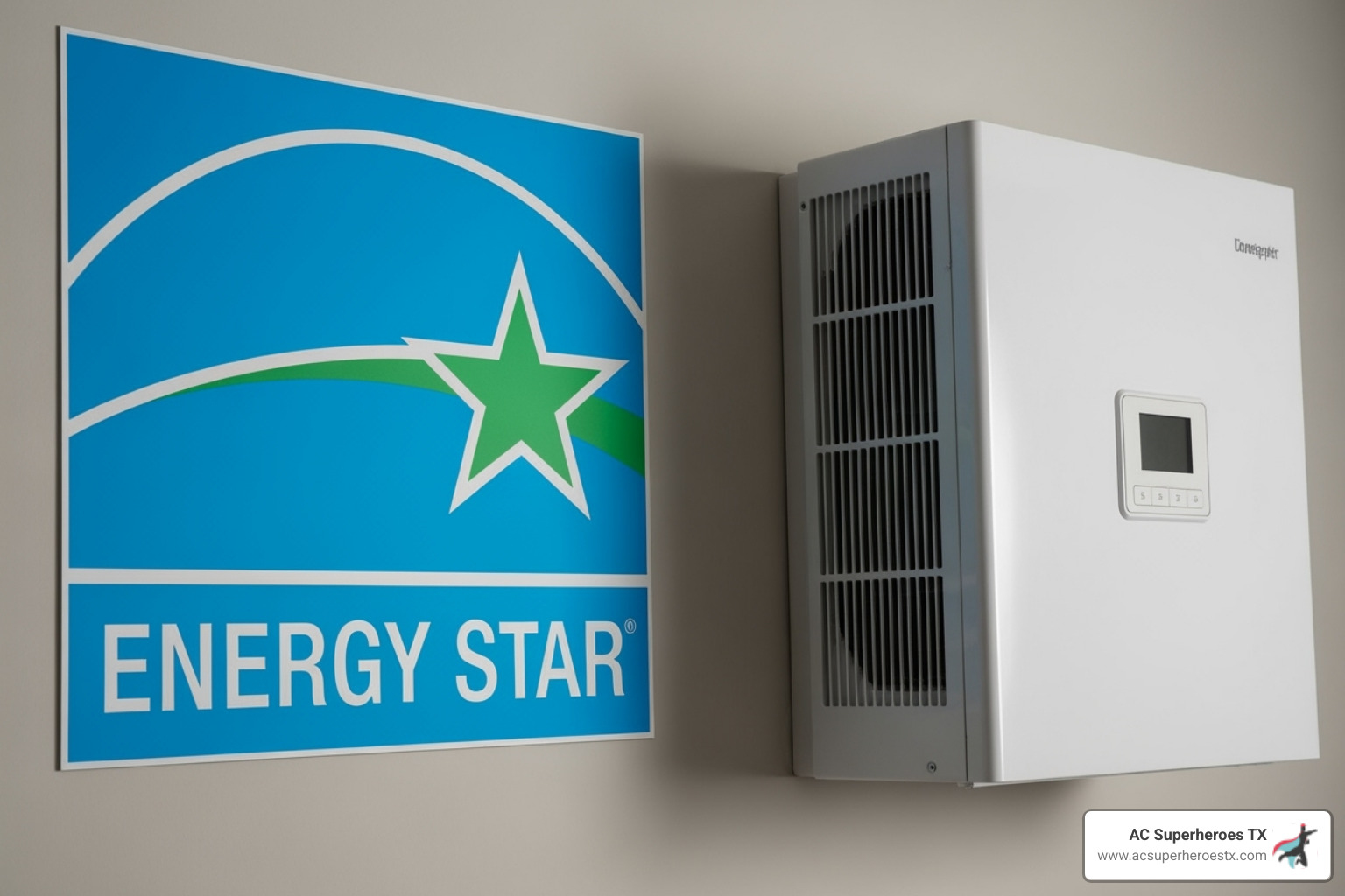 ENERGY STAR logo next to a mini split unit - mini split heat pump