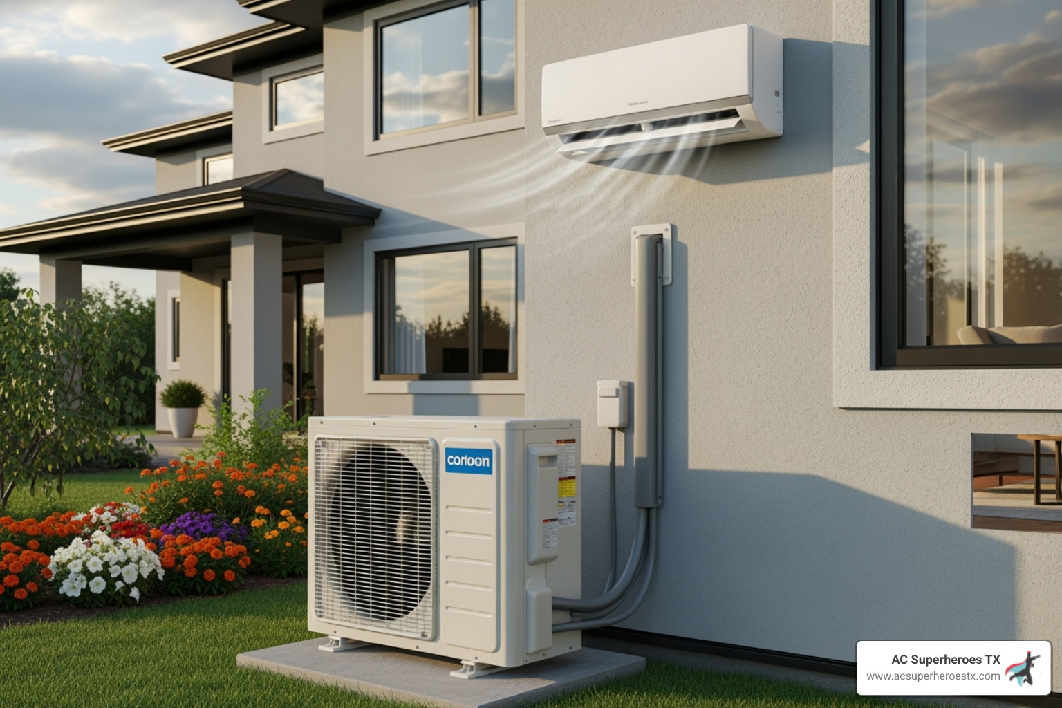 Outdoor condenser and indoor air handler connected by a conduit - mini split heat pump