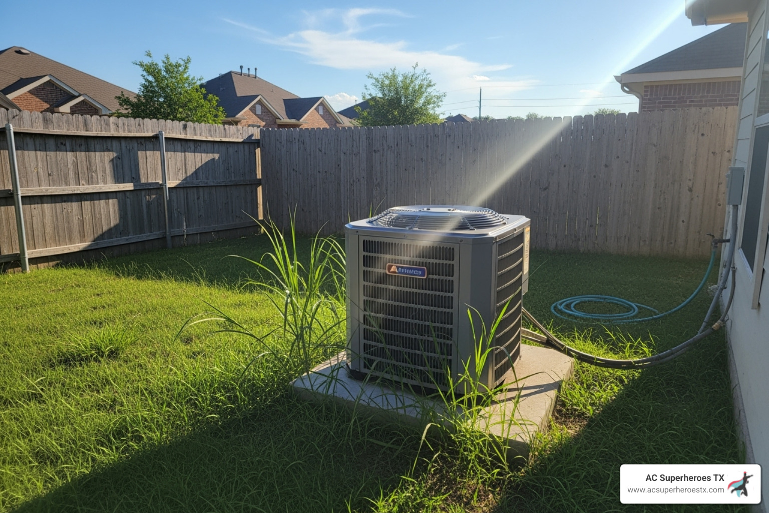 Outdoor AC unit in the Texas sun - HVAC repair Pflugerville Outdoor AC unit in the Texas sun - HVAC repair Pflugerville
