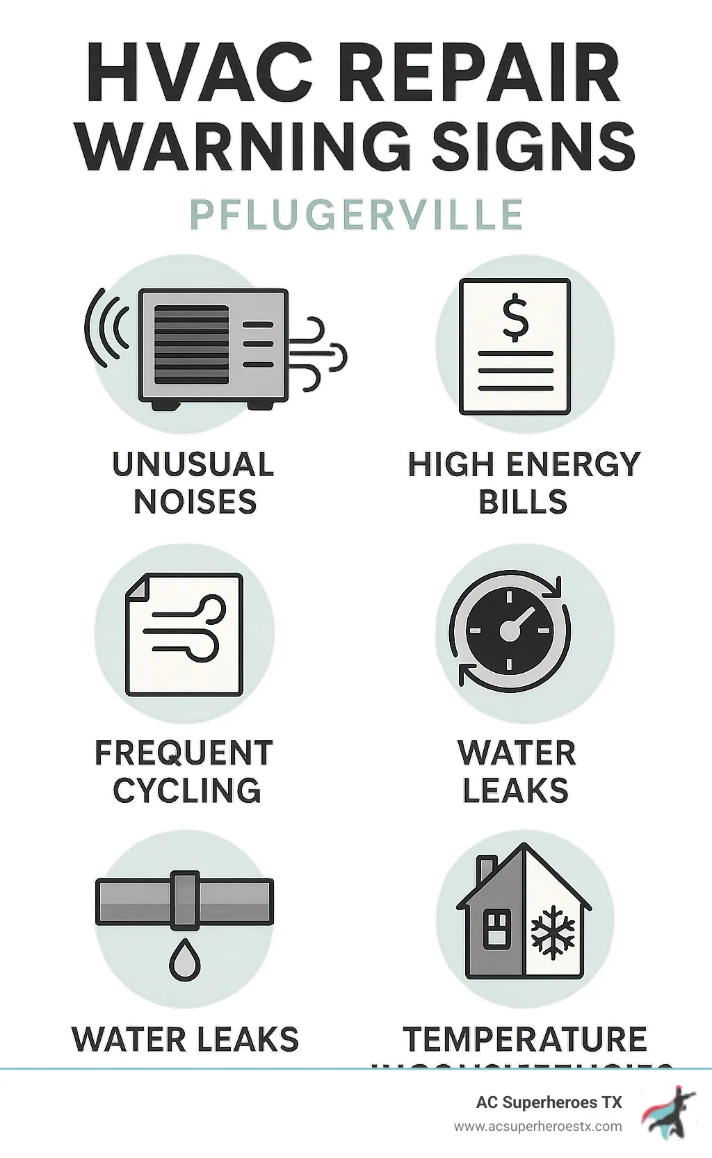 Infographic listing six HVAC warning signs.