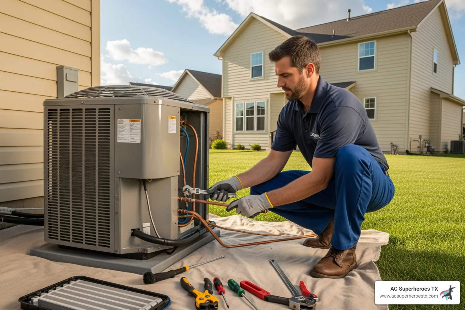 A professional HVAC technician performing a home assessment with a clipboard.