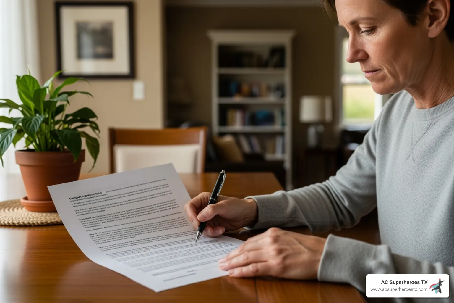 homeowner signing warranty - hvac installation austin