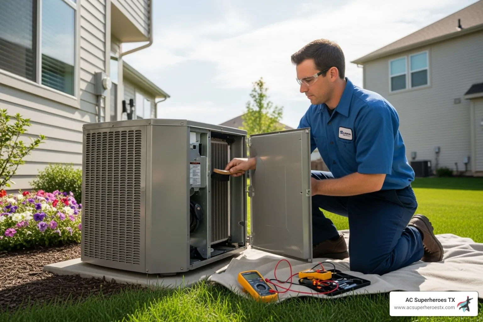 technician performing a tune-up on an HVAC system - AC repair Round Rock