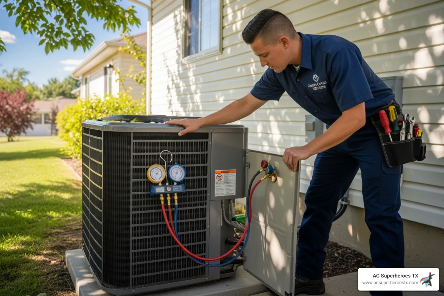 Professional technician working on an HVAC unit - heating and cooling repair austin