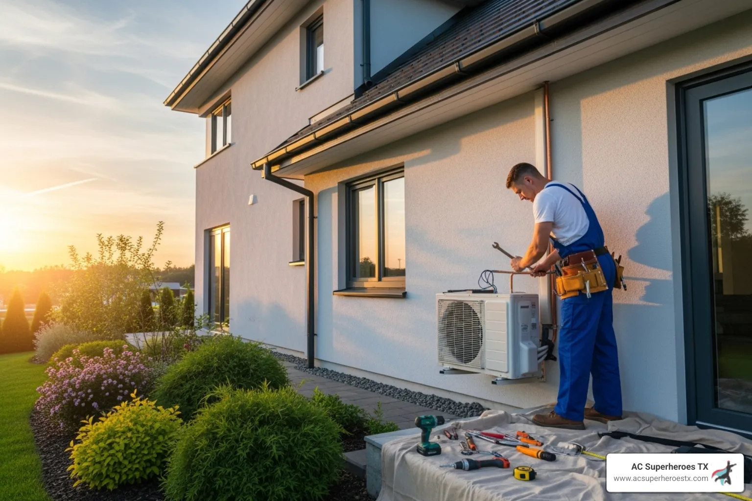 technician installing outdoor AC unit - ac installation austin