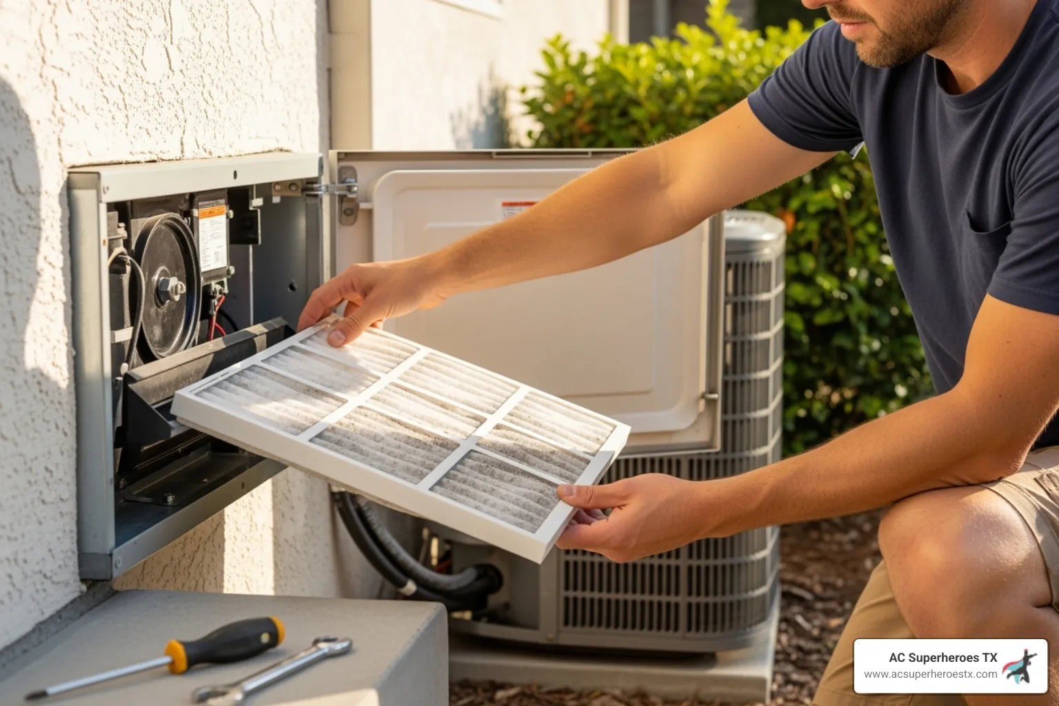 Person changing a dirty air filter - AC freezing up