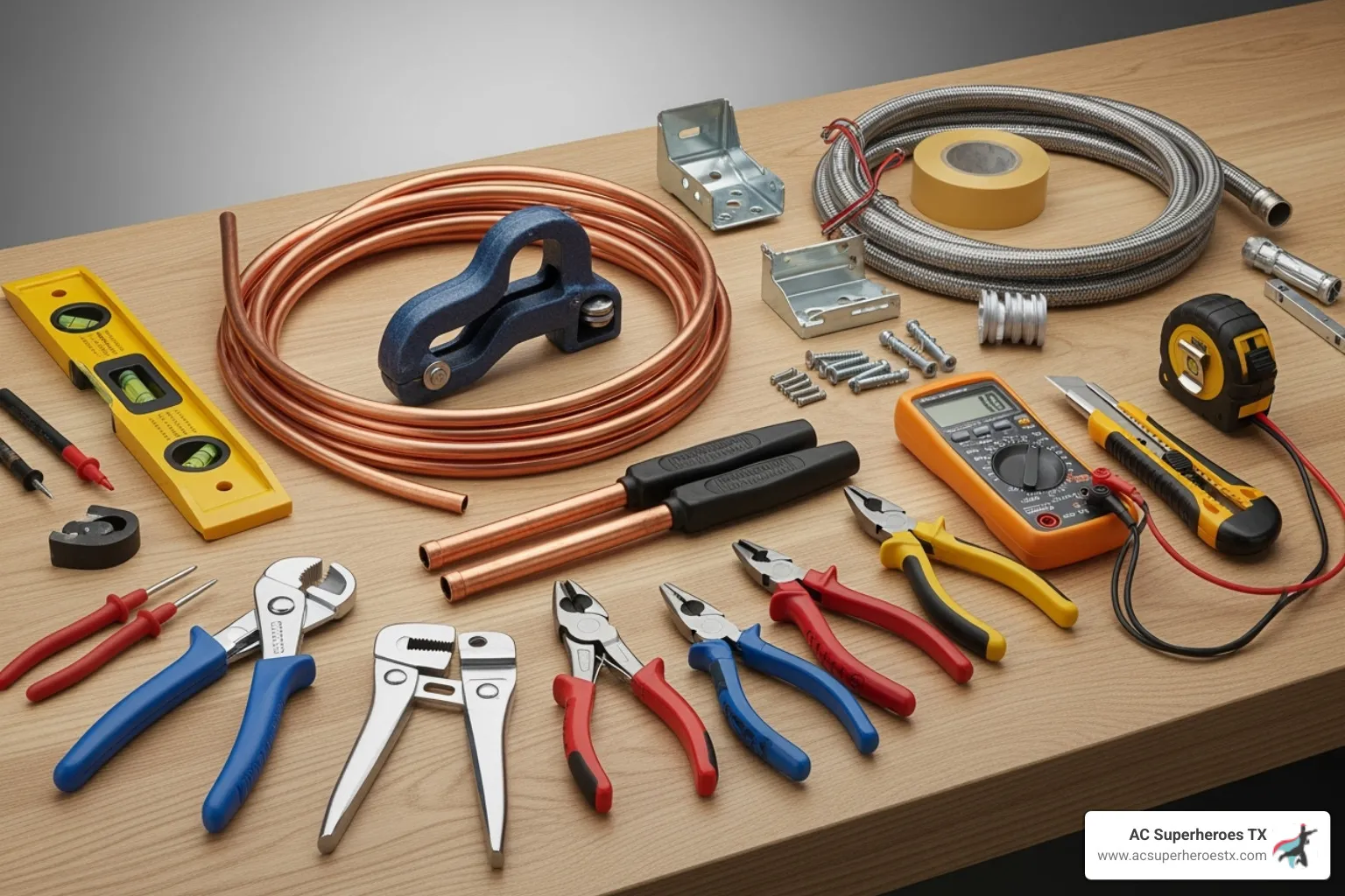 tools and materials laid out for installation - ductless AC installation