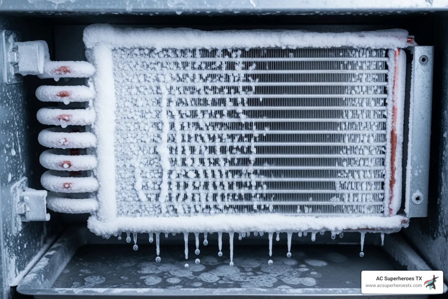 Image of a frozen evaporator coil on an air handler - Air handler replacement