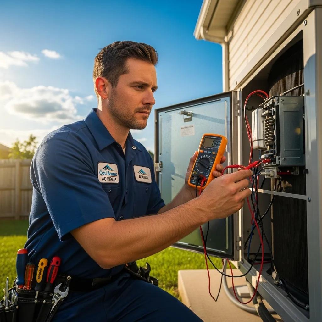 Technician checking an outdoor AC unit — prepping for summer performance