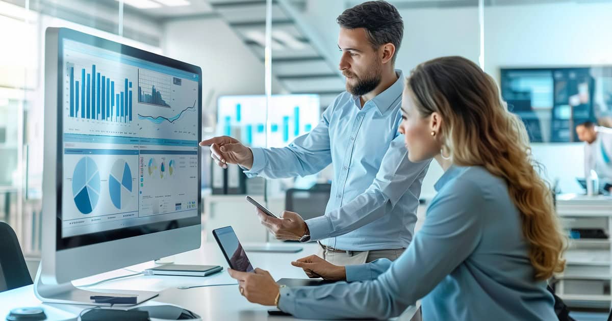 Small business owner reviewing protected mobile device controls on a secure dashboard.