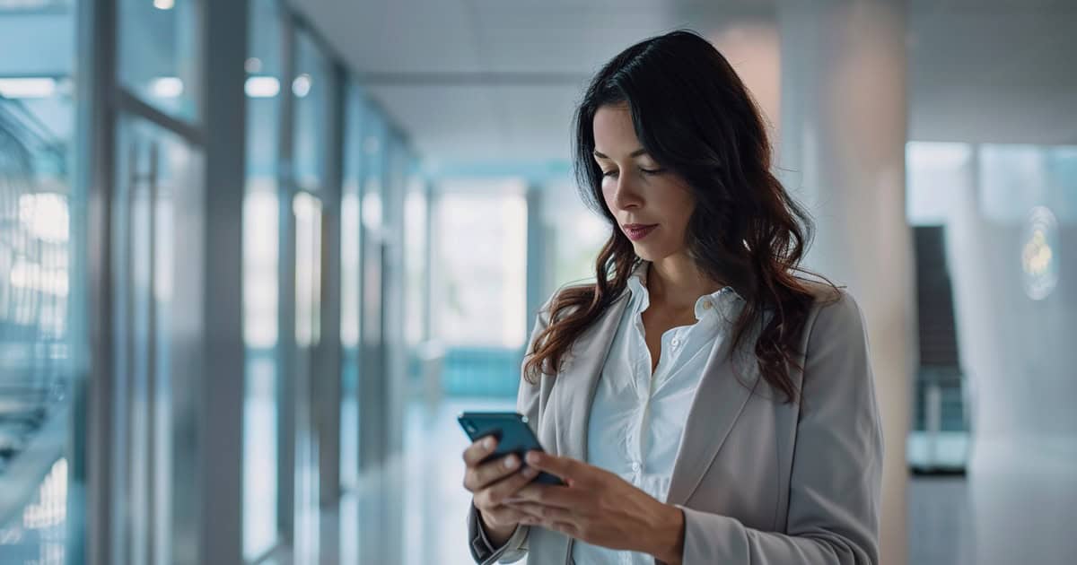 Office manager looking at security dashboard on their mobile device.