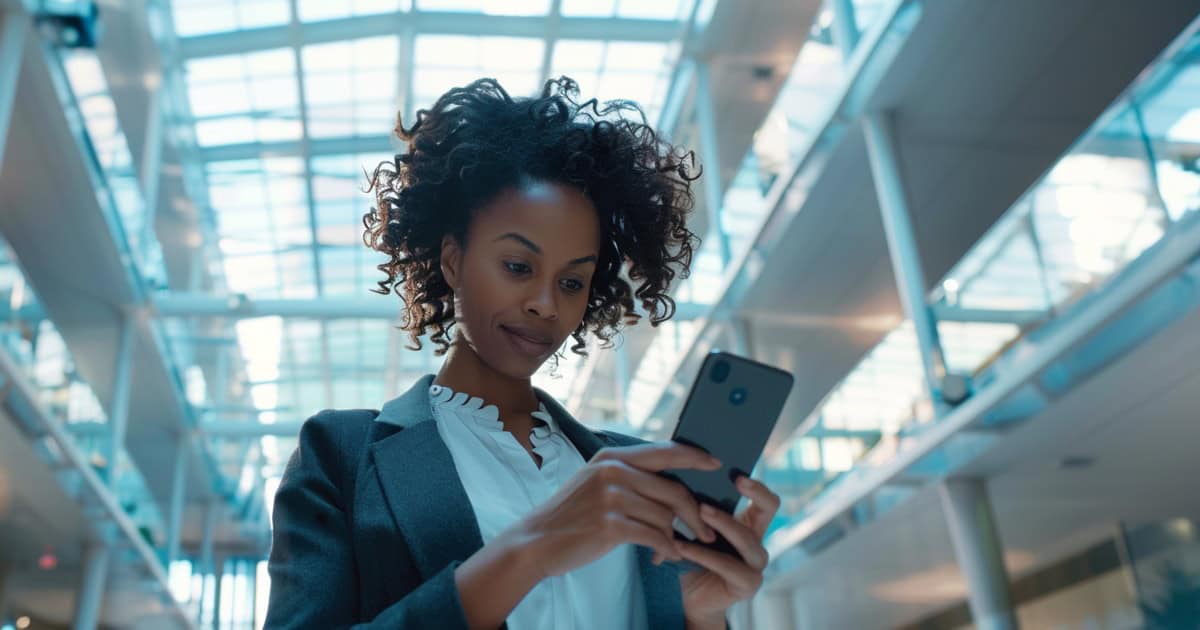 Business owner watching video feeds on their cell phone.