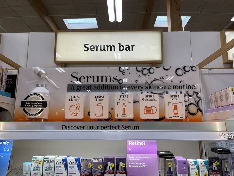 Serum POP display stand showcasing great retail display design by Displayify Ireland