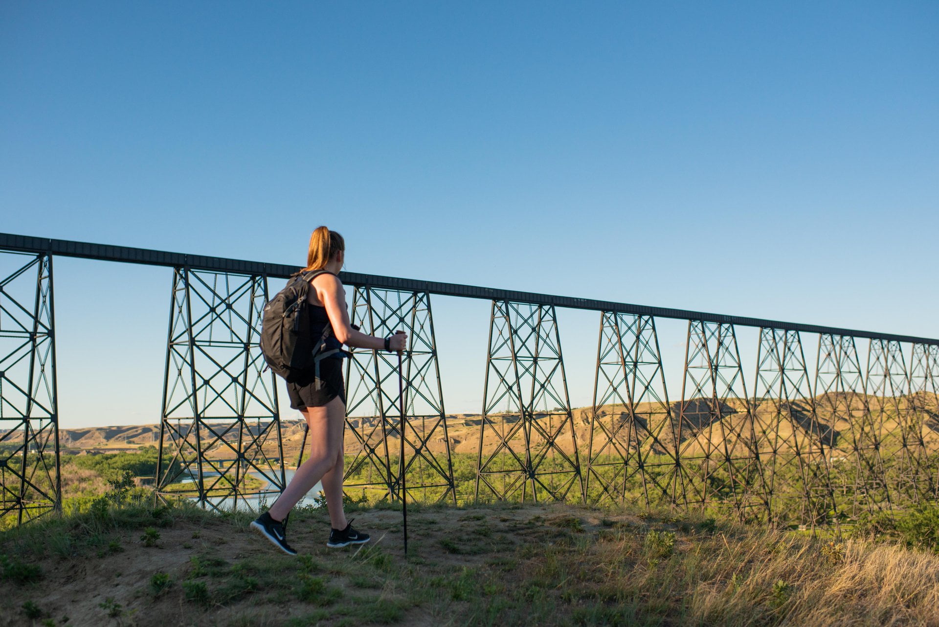 Person hiking in the coulees in Lethbridge