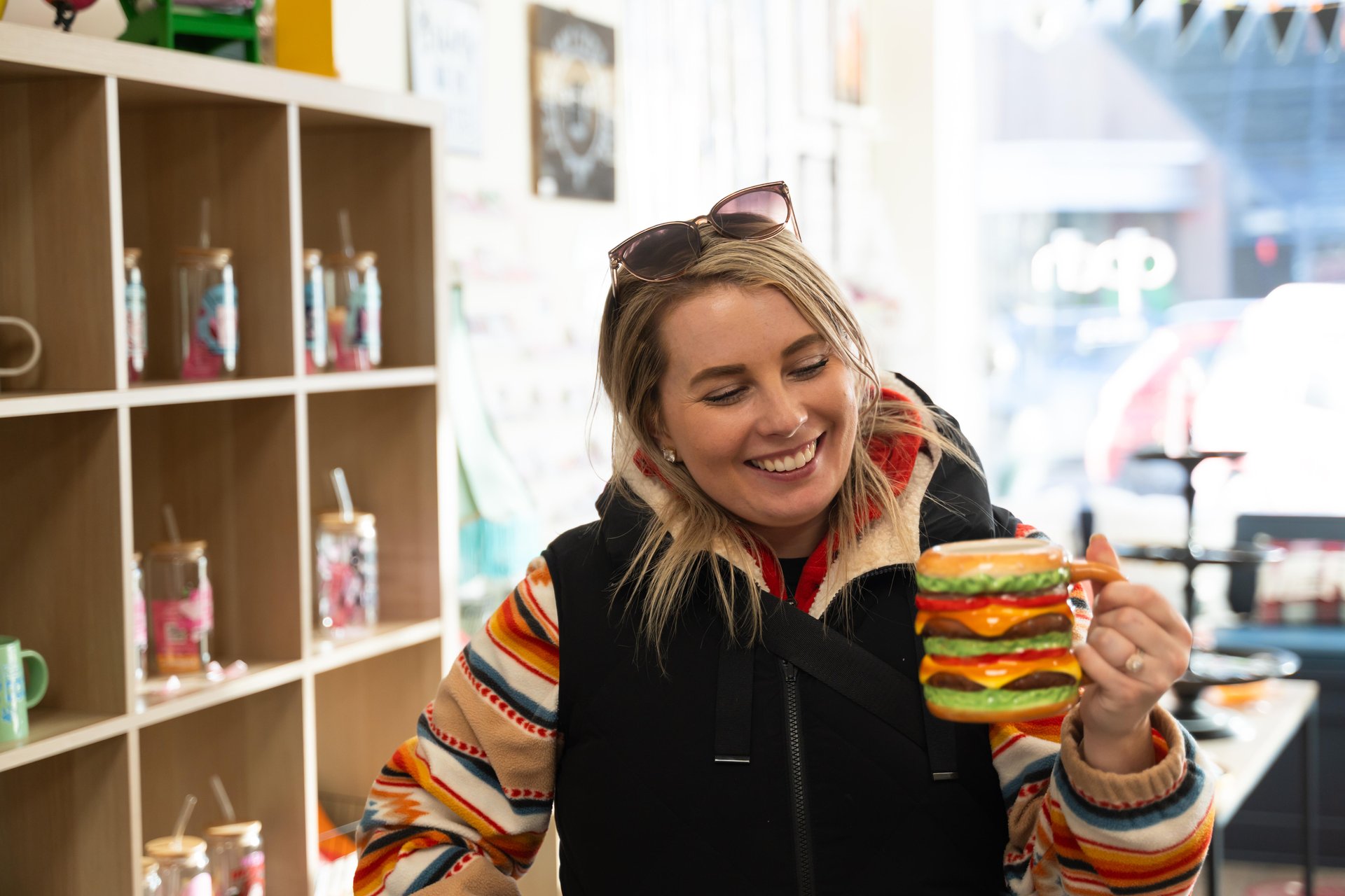 Person shopping at a local business in Lethbridge