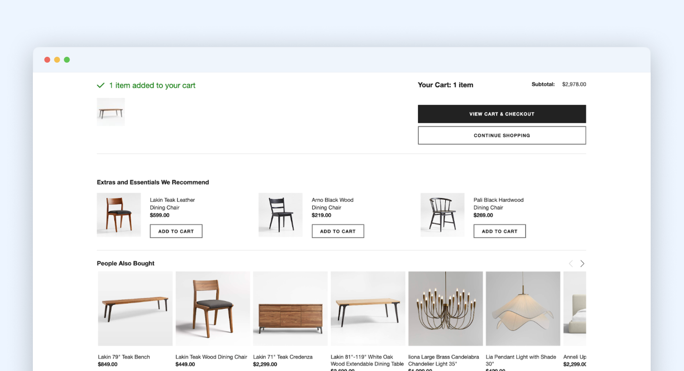 An example of cross-selling by Crate & Barrel.
