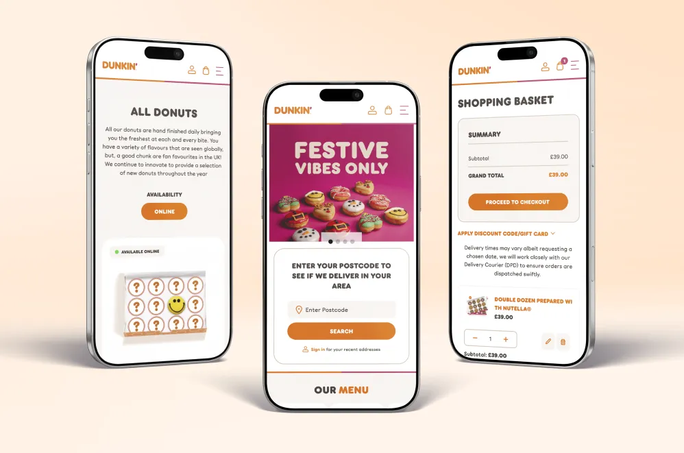 A mockup of Dunkin' website on mobile.