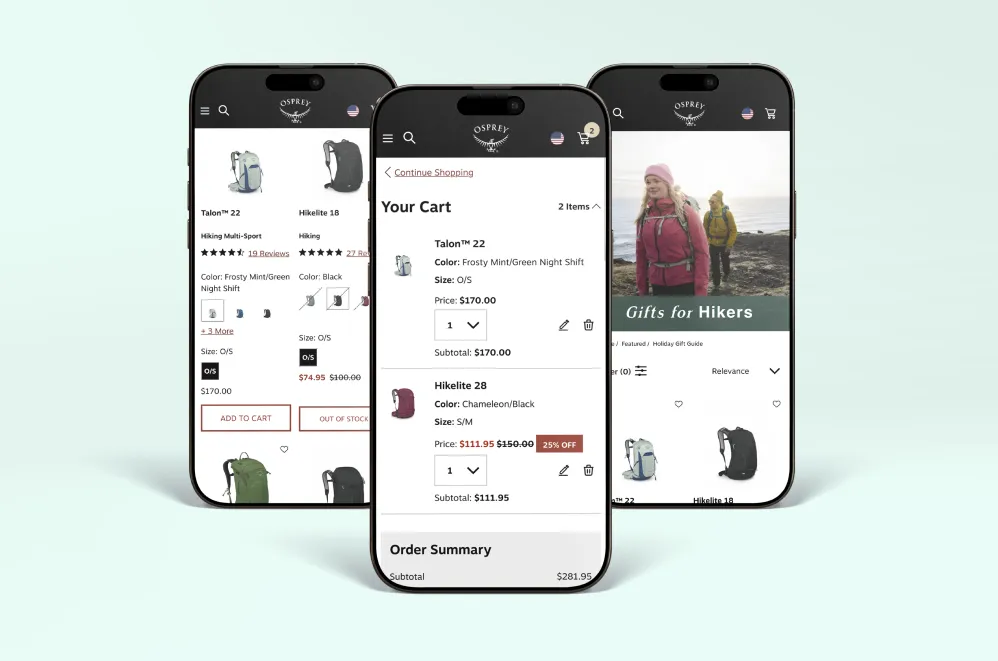 A mockup of Osprey's website on mobile.