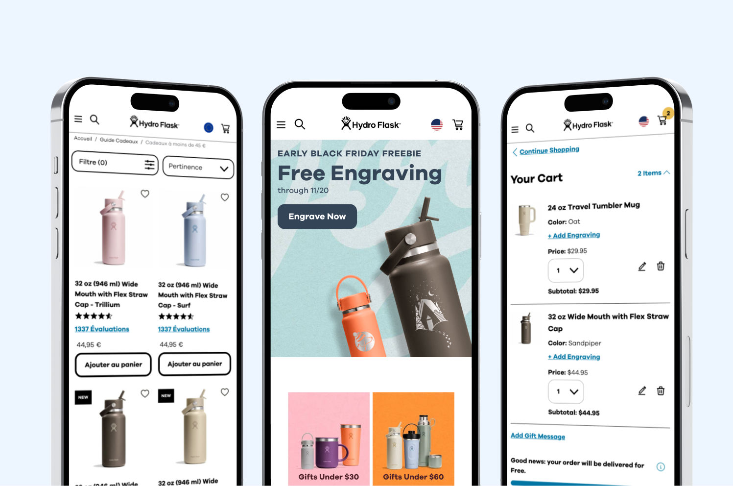 Screenshot collage of 3-4 Hydro Flask screens.