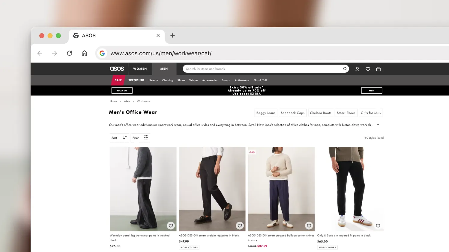 Top area content on ASOS’s Men’s Office Wear category, overviewing the items available, and naturally targeting keywords.