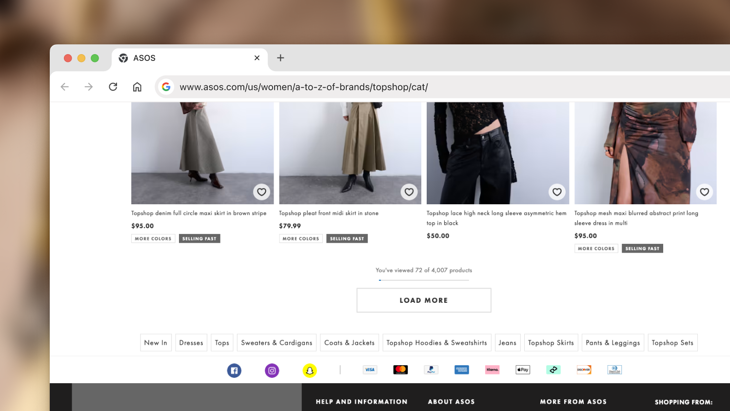 ASOS using a “Load More” button to avoid showing too many items at once.