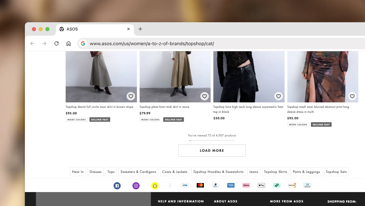ASOS using a “Load More” button to avoid showing too many items at once.
