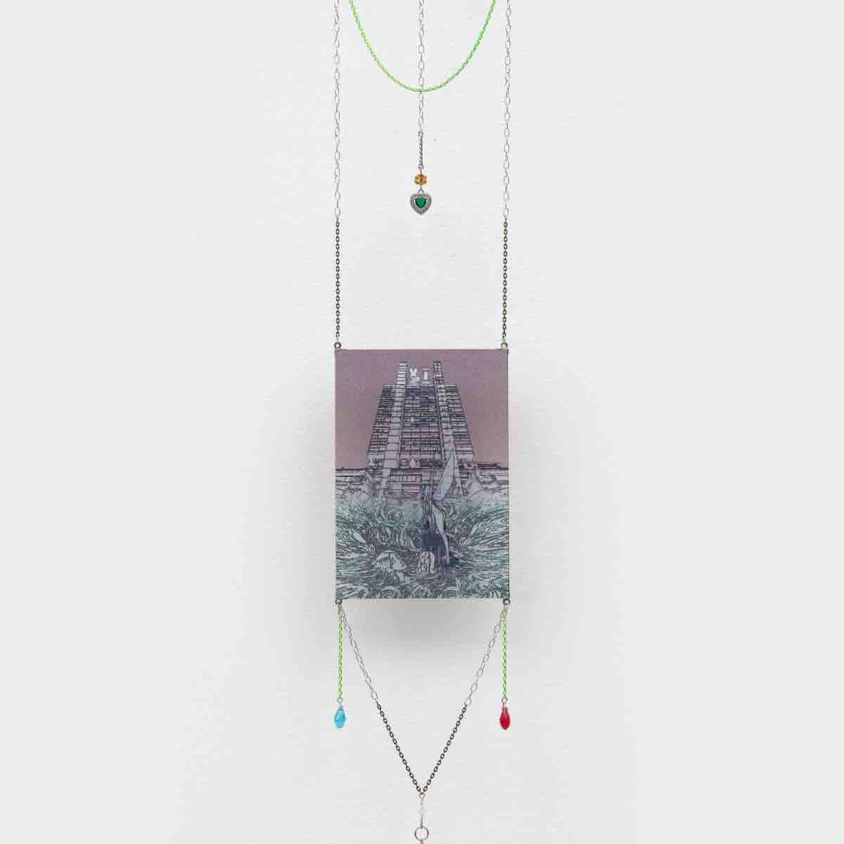 Gitte Maria Möller, Mermaid Hotel (Tokyo), 2023. digital print on perspex with mixed media, 19 1/2 x 3 1/2 in (49.5 x 8.9 cm)