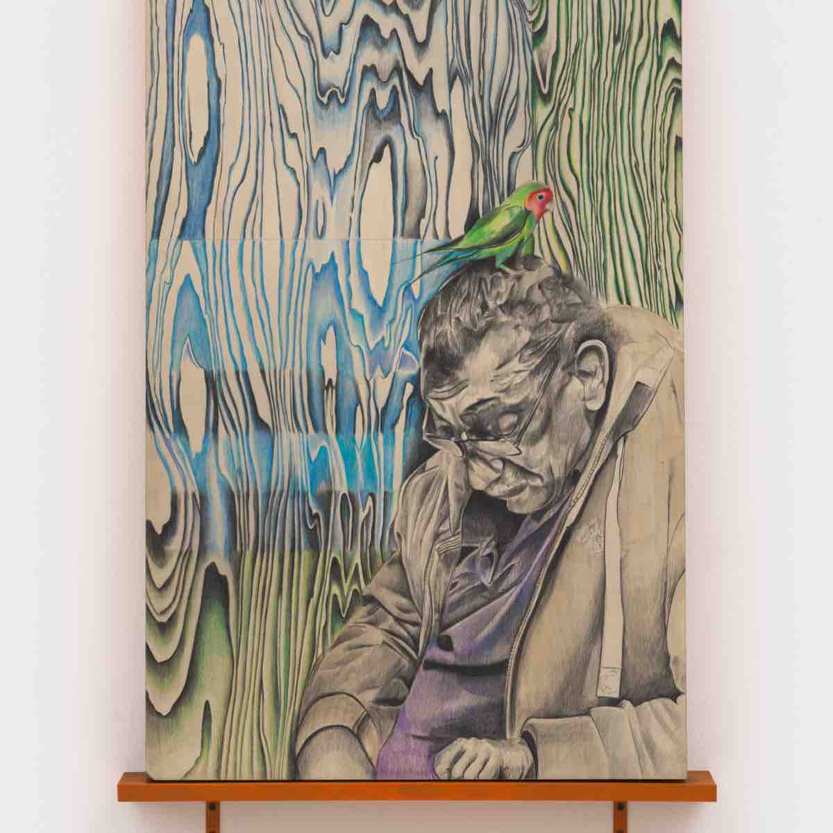 Christopher Paz-Rivera José, Mayaguéz-Brooklyn, 2023. Colored pencil on wood panel on artist made shelf panel: 36 x 24 x 3/4 in 91.4 x 61 x 1.9 cm