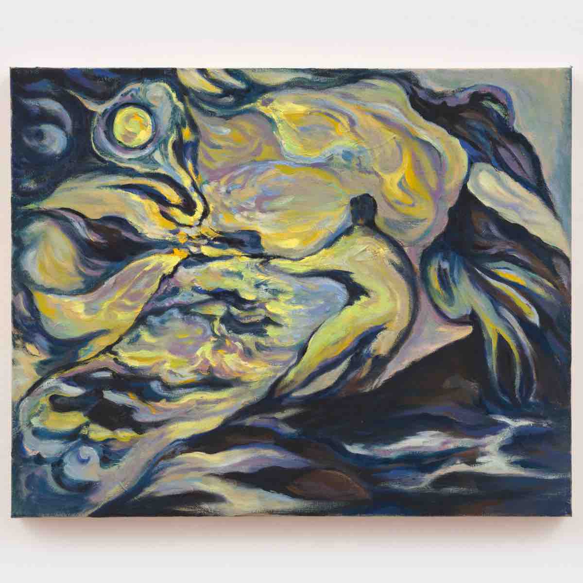 Erica Mao, Waves Roiled by the Moon, 2023. Oil on panel, 16 x 20 in (40.6 x 50.8 cm)