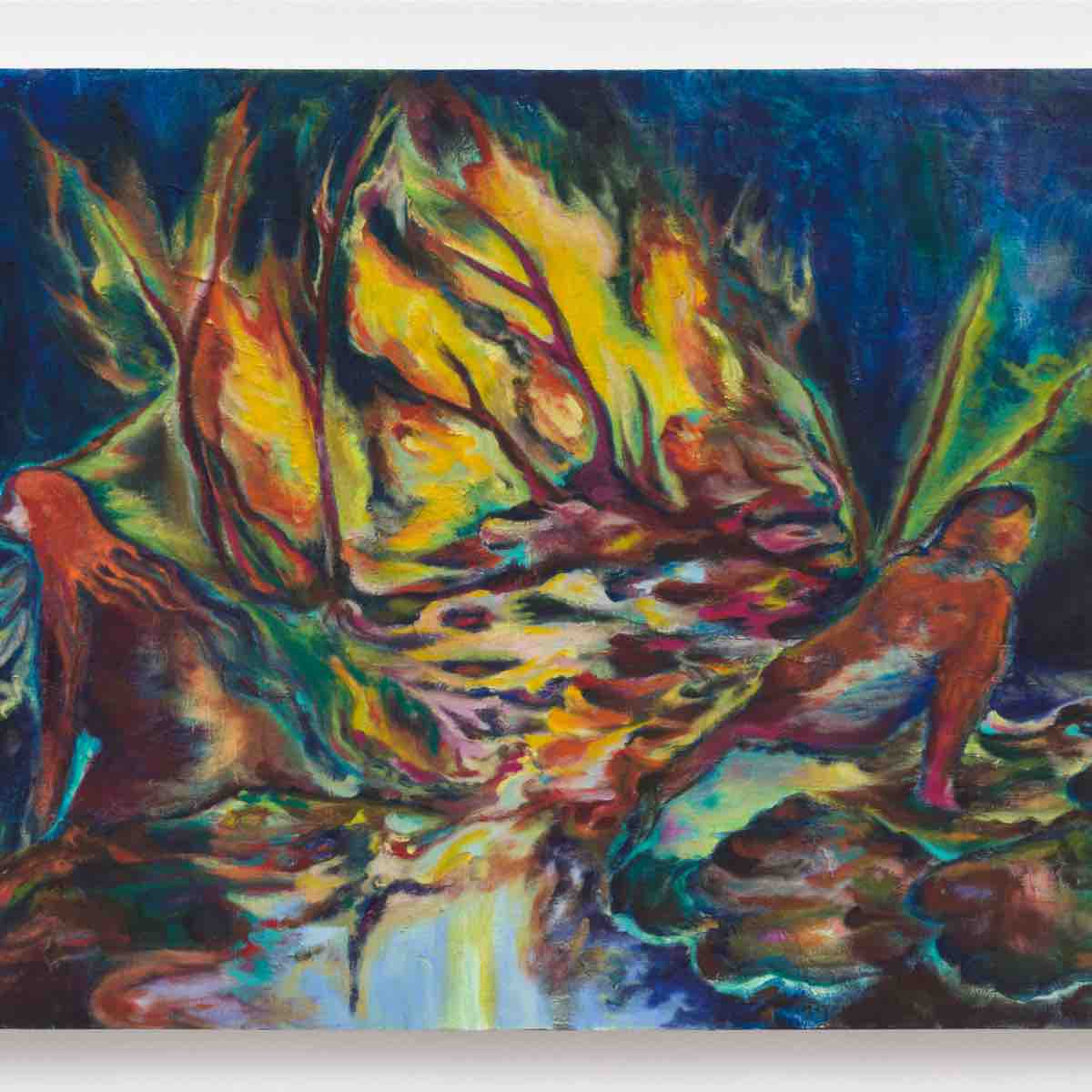 Erica Mao, Twin Flames, 2023. Oil on panel, 30 x 40 in (76.2 x 101.6 cm)