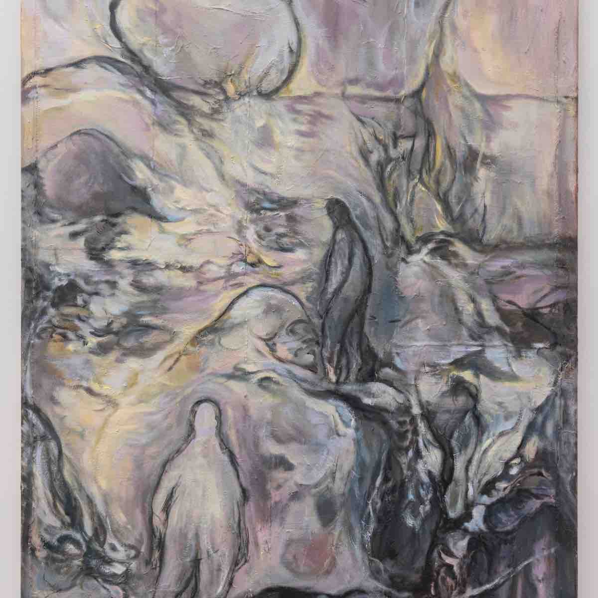 KB Jones, Present I, 2025. Oil, latex and ink on board, 10 x 8 in / 25.4 x 20.3 cm
