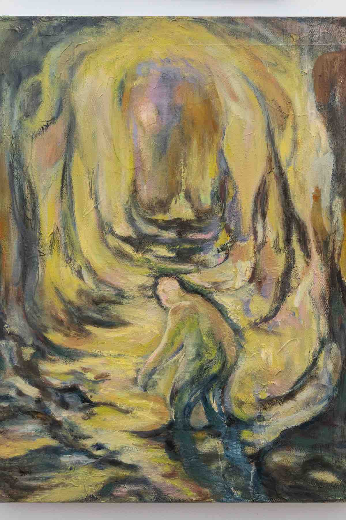 KB Jones, Present I, 2025. Oil, latex and ink on board, 10 x 8 in / 25.4 x 20.3 cm