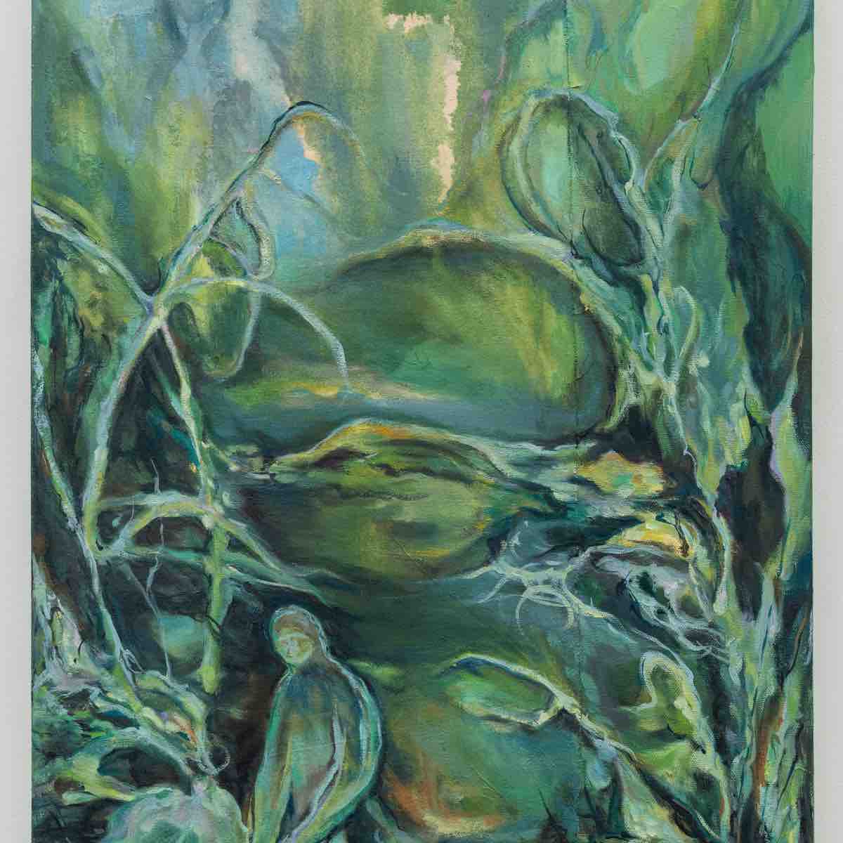 KB Jones, Present I, 2025. Oil, latex and ink on board, 10 x 8 in / 25.4 x 20.3 cm