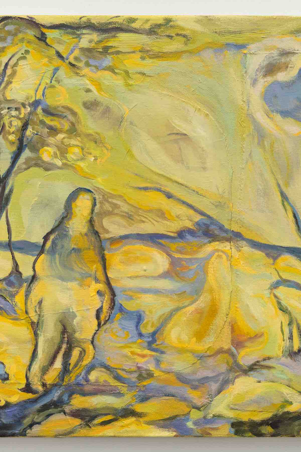 KB Jones, Present I, 2025. Oil, latex and ink on board, 10 x 8 in / 25.4 x 20.3 cm