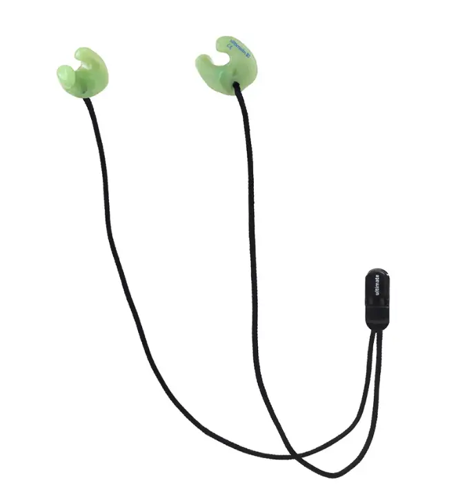 green filtered earplugs with cording