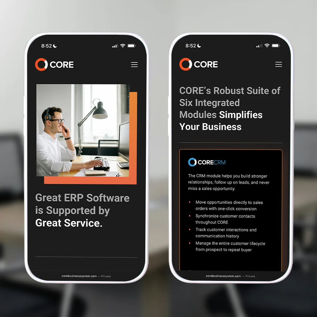 SAAS website for CORE Business Systems | Baylii Branding