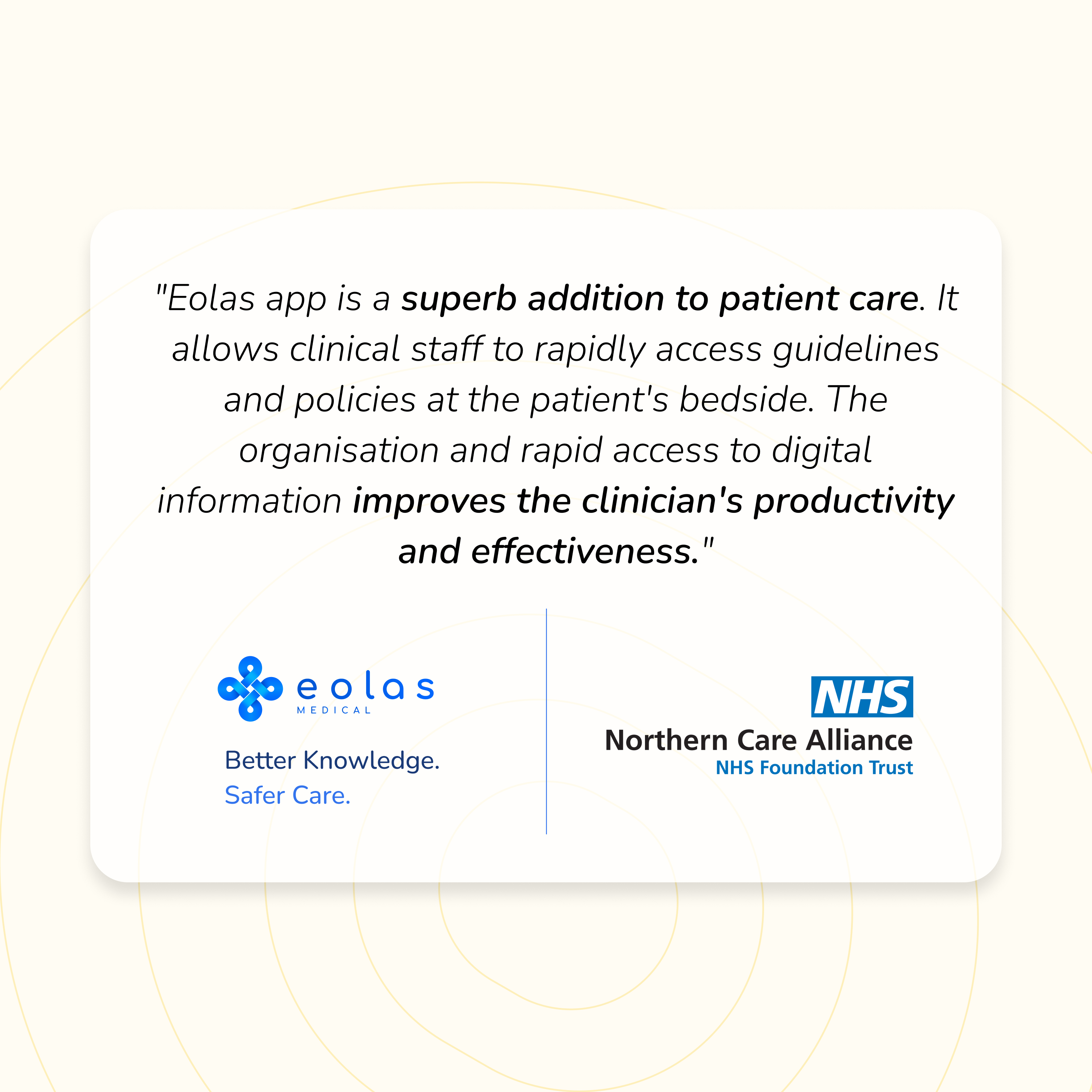 Salford Royal's Emergency Department implemented Eolas Medical in a single day, giving clinicians rapid bedside access to guidelines, policies, and phone numbers. The team reports saving an average of 8 minutes per information search — significantly reducing time previously lost navigating fragmented IT systems.
