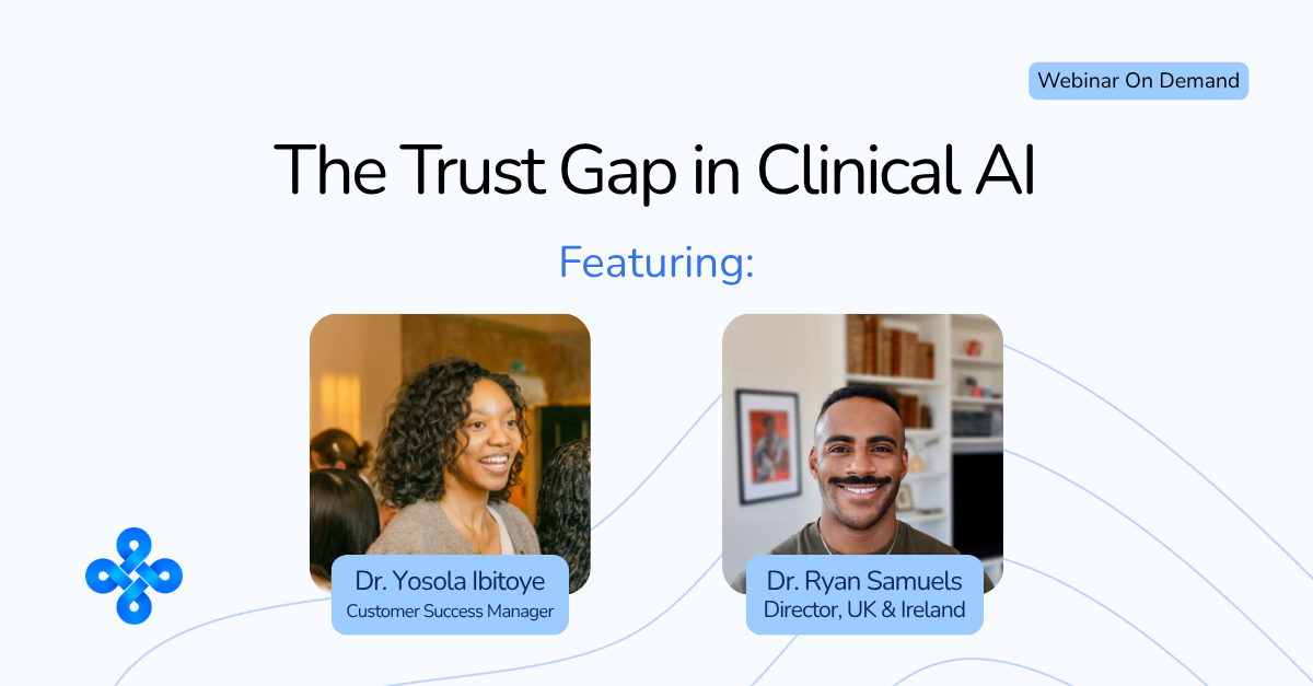 Promotional graphic for The Trust Gap in Clinical AI webinar