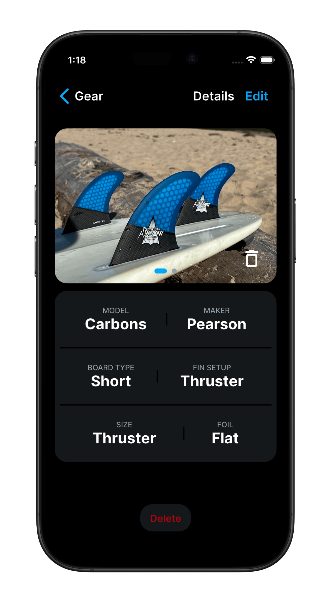 ShakaLog Gear Detail view