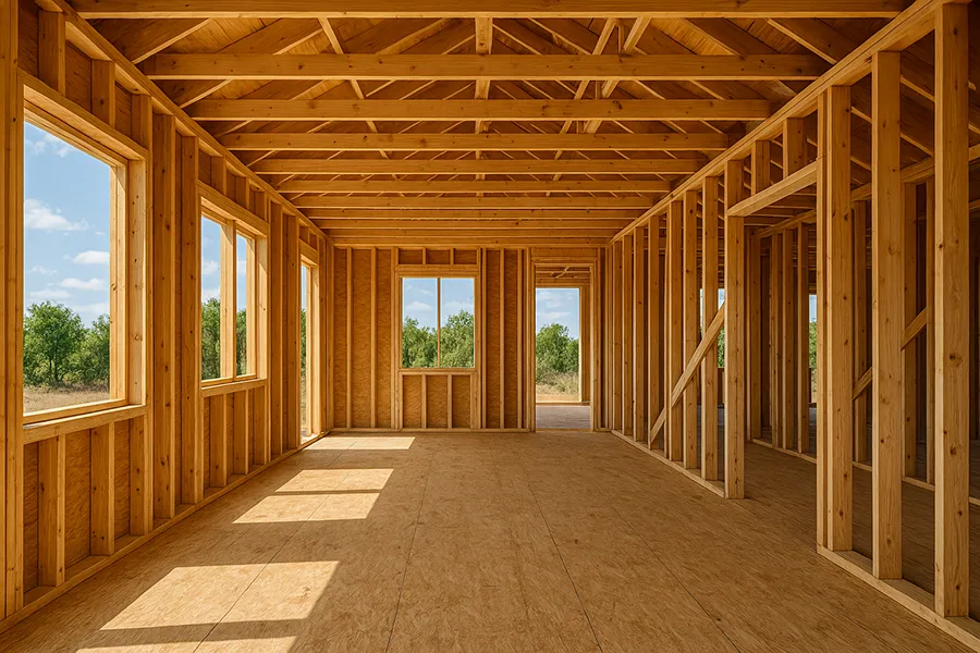 Generated Image - Interior of a house with a framing structure completed during construction