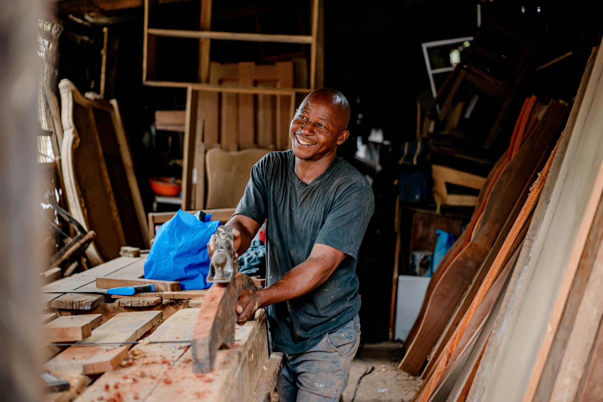 Carpenter working at his workshop