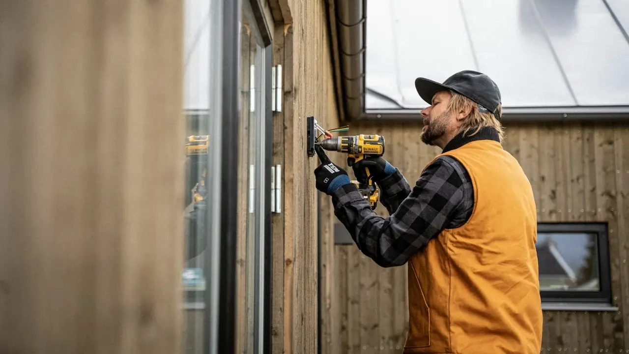 An electrician with a driller and a hat on