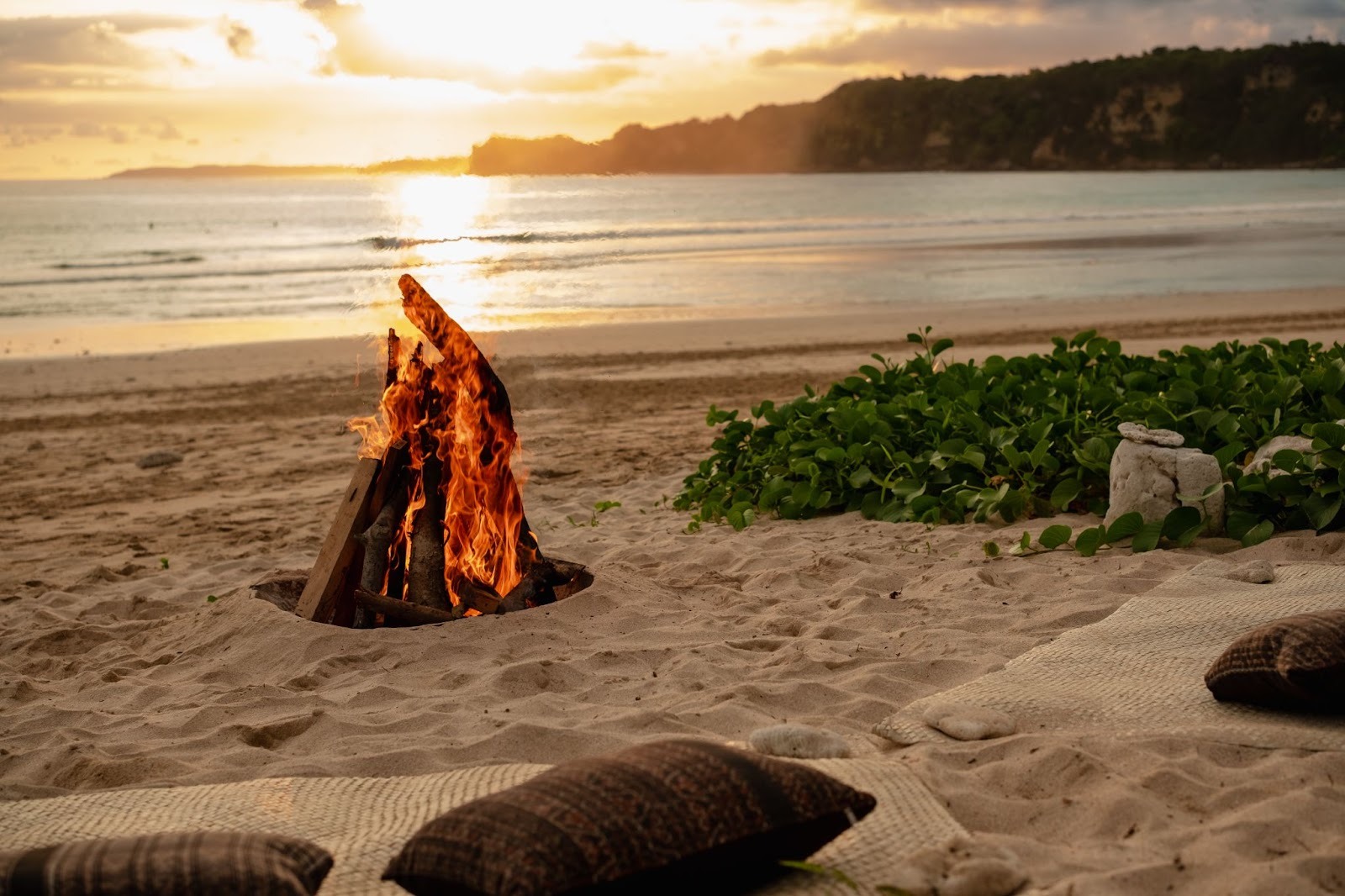 Beachfire experience at The Sanubari during sunset, creating an intimate beachfront atmosphere in West Sumba.