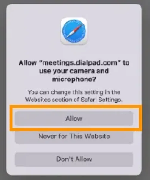A screen shot of a cell phone with the text allow meetings dialpad com to.