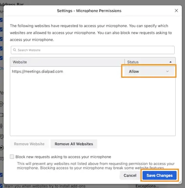 A screenshot of a web page with the settings highlighted.